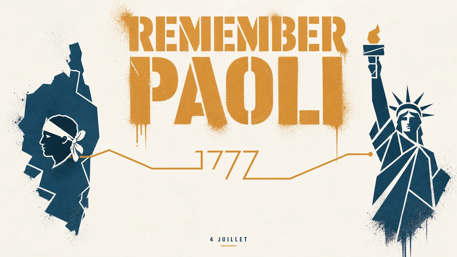 Remember Paoli 1777 : le profil de la Corse relié à la Statue de la Liberté, symbole du lien historique entre la Corse et les États-Unis