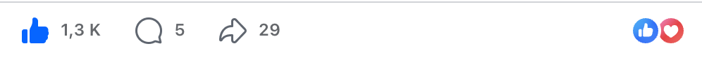 1,3 K j’aime, 5 commentaires et 29 partages sur la publication Facebook