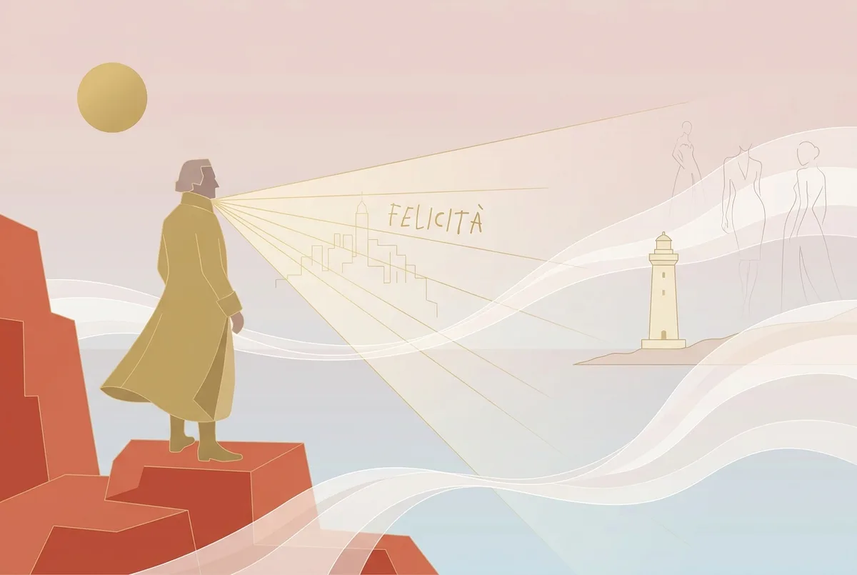 Illustration de Pasquale Paoli contemplant le phare de la Pietra et la felicità della Nazione — pont entre 1755 et le défilé Jacquemus 2027