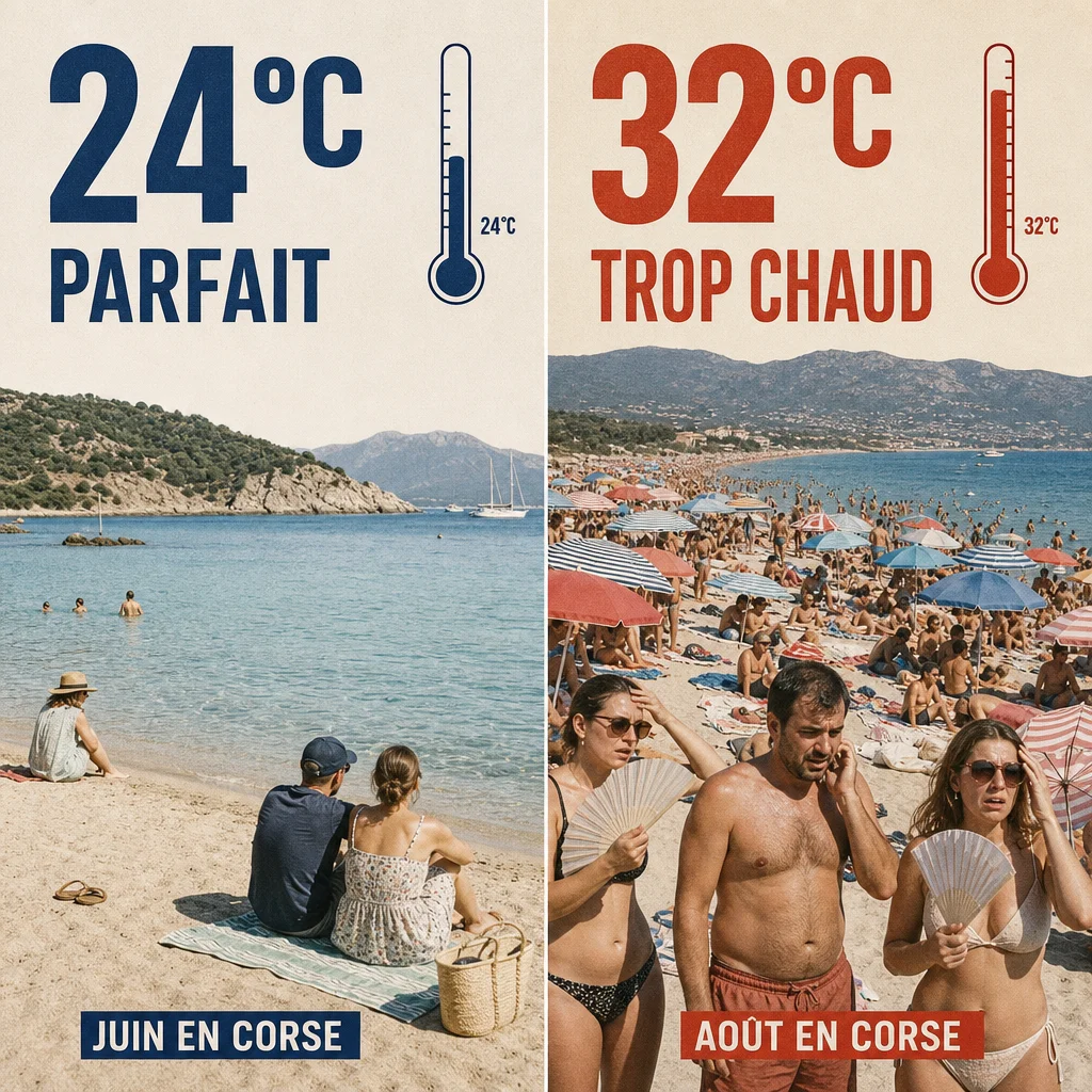 Comparaison météo Corse : 24°C parfait en juin contre 32°C trop chaud en août