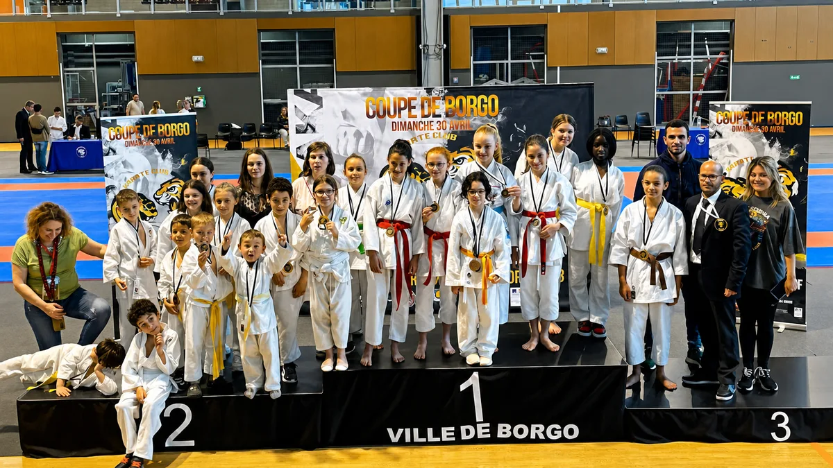 Podium de la Coupe de Borgo au Complexe Sportif Paul Natali - jeunes karatékas du KC Borgo